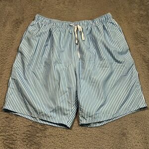 Outdoor Oasis‎ Swim Trunks Men's 2XLT Blue White Striped Drawstring Mesh Lining